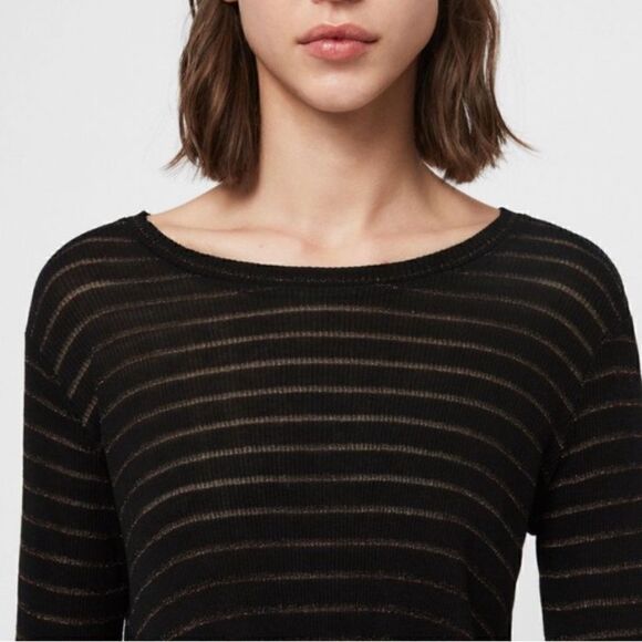 All Saints Carme Shimmer Stripe Twist Tee M Metallic Black Gold - Picture 5 of 10
